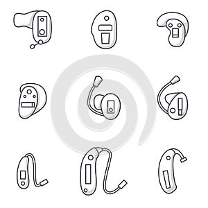 Vector set with flat line hearing aids icons