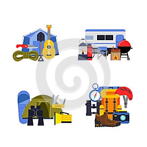 Vector set of flat style camping elements piles illustration
