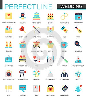 Vector set of flat Wedding icons.