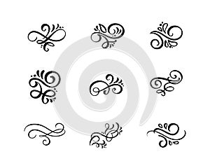 Vector set of floral calligraphic elements, dividers and flourish ornaments for page decoration and frame design
