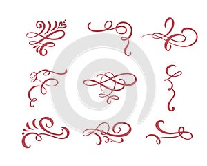 Vector set of floral calligraphic elements, dividers and flourish ornaments for page decoration and frame design. Decorative