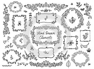 Vector set of floral doodle grames, dividers, handdrawn elements