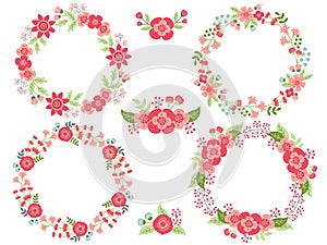 Vector Set of Floral Wreaths and Bouquets