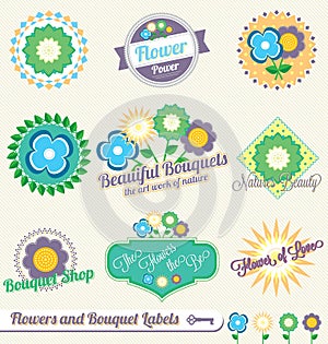 Vector Set: Flower and Bouquet Labels