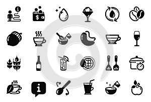 Vector Set of Food and drink icons related to Cooking cutlery, Cashew nut and Gluten free. Vector