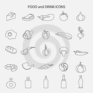 Vector set of food and drink line icons