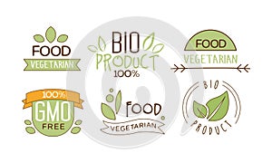 Vector set of food labels with text. Gluten free. Vegetarian nutrition. Emblems for packing natural products