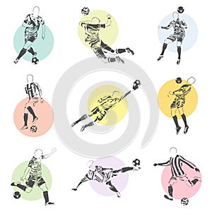 Vector set of football soccer players illustrations icons