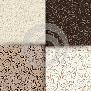 Set of brown and beige floral patterns. Vector illustration.