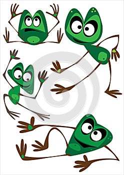 Vector set of four cartoon frogs isolated on white