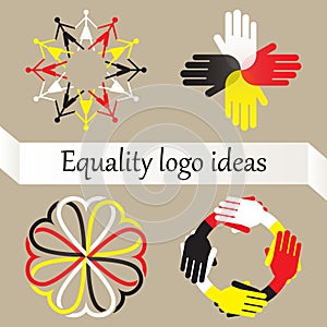Vector set of four logos with equality, world peace and racial diversity idea