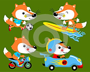 Vector set of fox cartoon in different activities