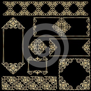 Vector set of frames and lines gold and black design