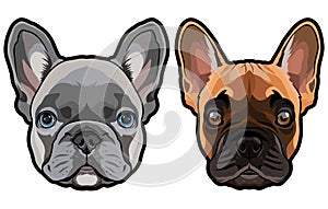 Vector set of french bulldog`s heads illustration