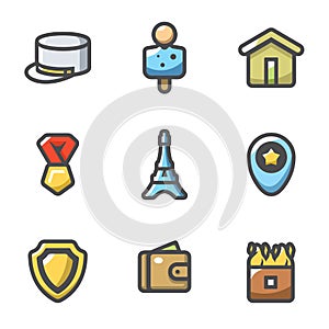 Vector Set of French Legion Icons. Kepi, Target, Barracks, Order, Eiffel Tower, Deployment, Security, Payment, Obstacle.