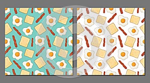 Vector set of fried eggs seamless patterns for healthy food packaging