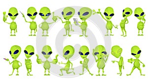 Vector set of funny green aliens illustrations.
