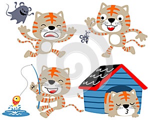 Vector set of funny kitten cartoon in activity