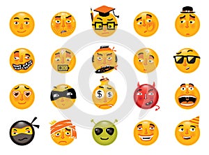 Vector set of funny smileys. Collection of emoticons