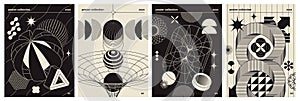 Vector Set of futuristic posters in brutalism style