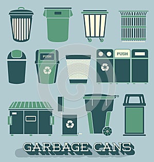 Vector Set: Garbage and Recycling Cans