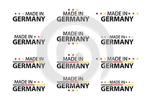 Vector set of German symbols with flags isolated on a white background. Made in Germany. Premium quality. German tricolor