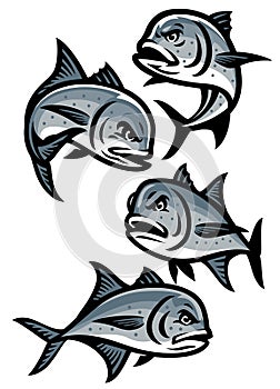 Set of giant trevally fish cartoon