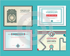 Vector set of gift certificates. Great for certificates, diplomas, and awards. Certificate, Diploma of completion