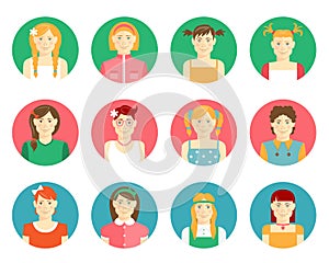 Vector set of girls and young women avatars