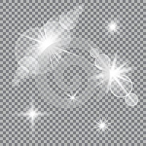 Vector set of glare lighting, twinkle lens flares.