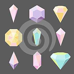 Vector set of glass crystals and gemstones