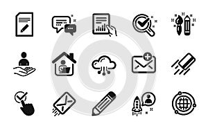 Vector set of Globe, Cloud computing and Creativity icons simple set. Vector
