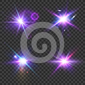 Vector set with glow light effect. Star burst with sparkles. Len