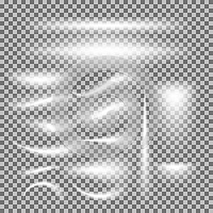 Vector set of glowing light bursts on grey white