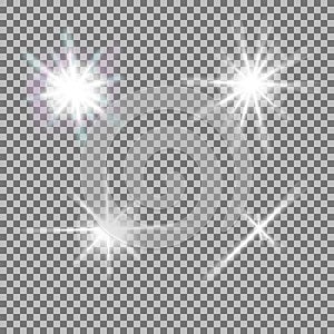 Vector set of glowing light bursts with sparkles