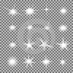 Vector set of glowing light bursts with sparkles