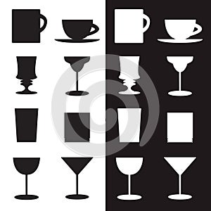 Vector set of goblets, cups, glass silhouettes