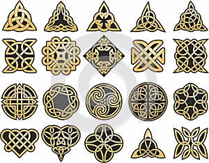 Vector set of gold and black celtic knots. Ornament of ancient European peoples.