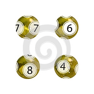 Vector Set of Gold Lottery Balls, Shiny Balls Isolated on White Backgrond, Gambling, 3D Icons.