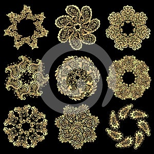 Vector set of gold round pattern