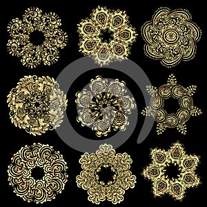 Vector set of gold round pattern