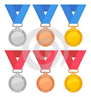Vector set of gold, silver and bronze medals