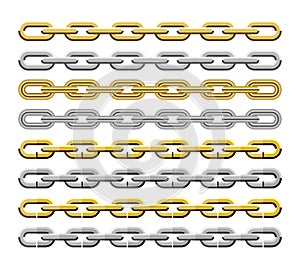 Vector set of gold and silver metal chains