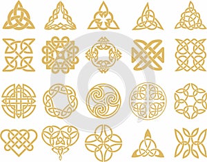 Vector set of golden celtic knots. Ornament of ancient European peoples.