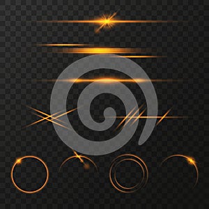 Vector set of golden glowing light effects