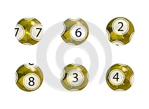 Vector Set of Golden Lottery Balls, Realistic Shiny Balls Isolated on White Backgrond, Gamble Game.