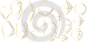 Vector set of golden luxury crystal diamonds shapes.Border Collection for Card.Geometric Premium Glitter Background