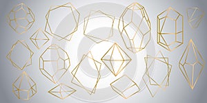 Vector set of golden luxury crystal diamonds shapes.Border Collection for Card.Geometric Premium Glitter Background
