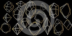 Vector set of golden luxury crystal diamonds shapes.Border Collection for Card.Geometric Premium Glitter Background