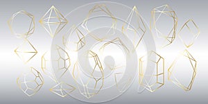 Vector set of golden luxury crystal diamonds shapes.Border Collection for Card.Geometric Premium Glitter Background, Polygon